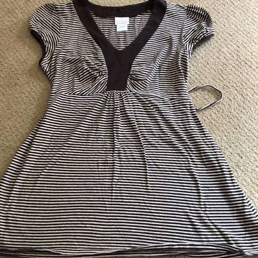 MotherhoodโMaternityโshortโsleevedโstrippedโShirtโwithโtie